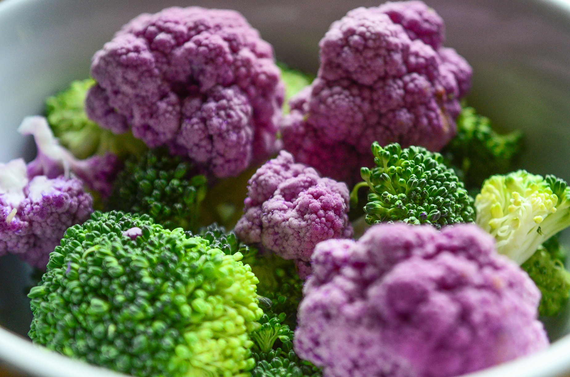 Florets of green and purple cauliflower
